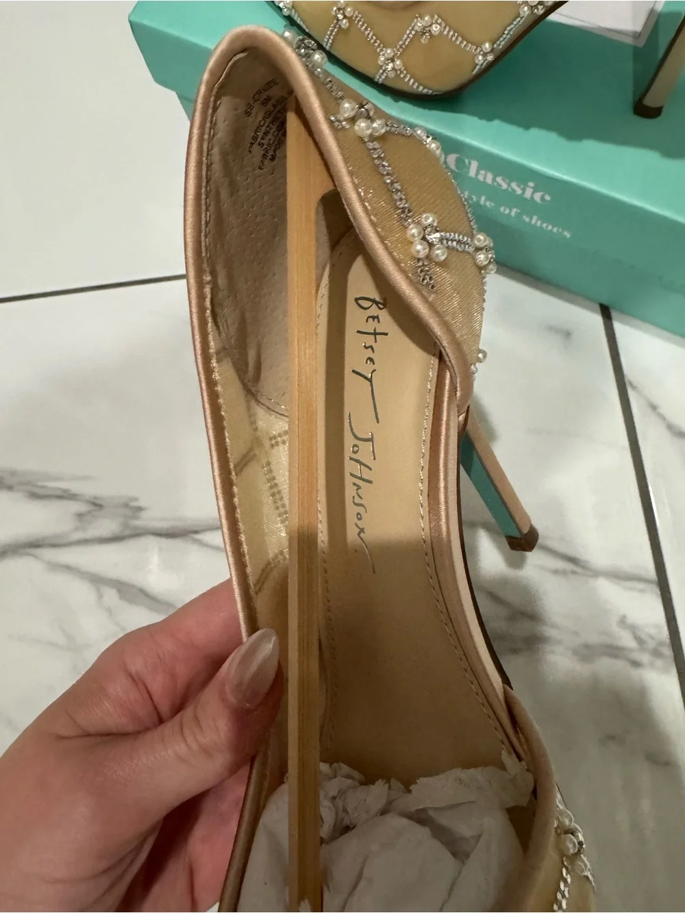 Betsey Johnson Champagne Beaded Pointed-Toe Stilettos